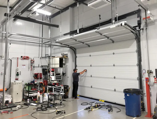 Rosemead Garage Door Repair certified technician performing commercial door repair at a Rosemead business facility