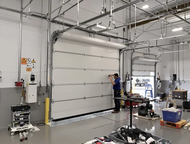 Commercial garage door repair being performed by Rosemead Garage Door Repair expert in Rosemead
