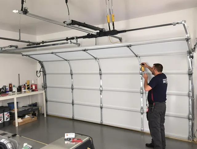 Rosemead Garage Door Repair certified technician performing overhead door system repair in Rosemead